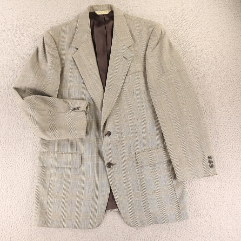 VTG PalmBeach Jacket 42R M Gray Glen Plaid Check 100% Wool Blazer Sport Coat USA